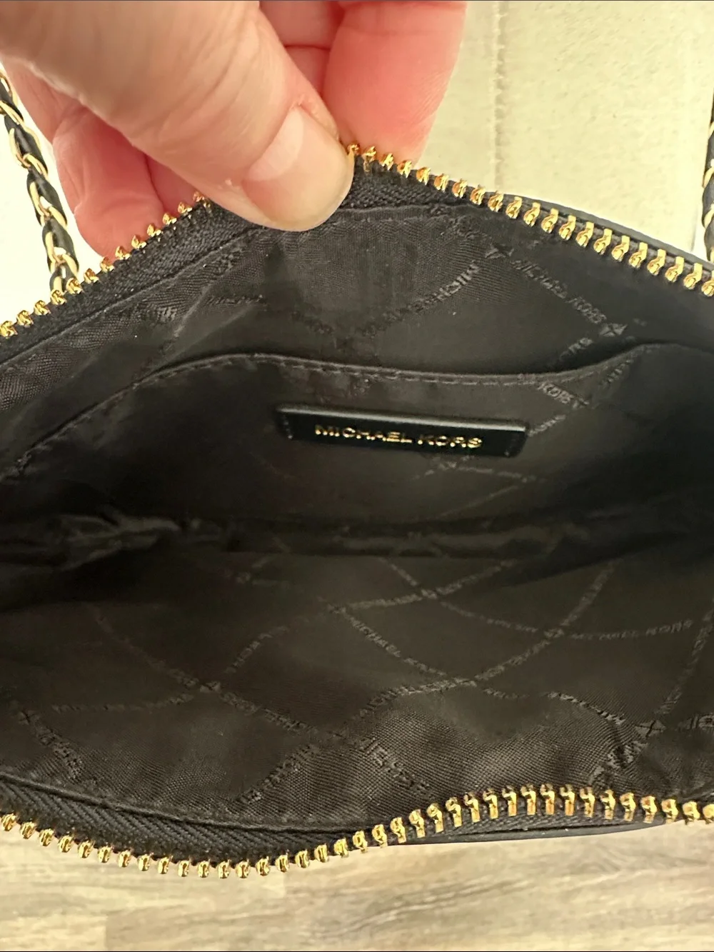 Michael Kors Charlotte Black & Gold Signature Logo Crossbody